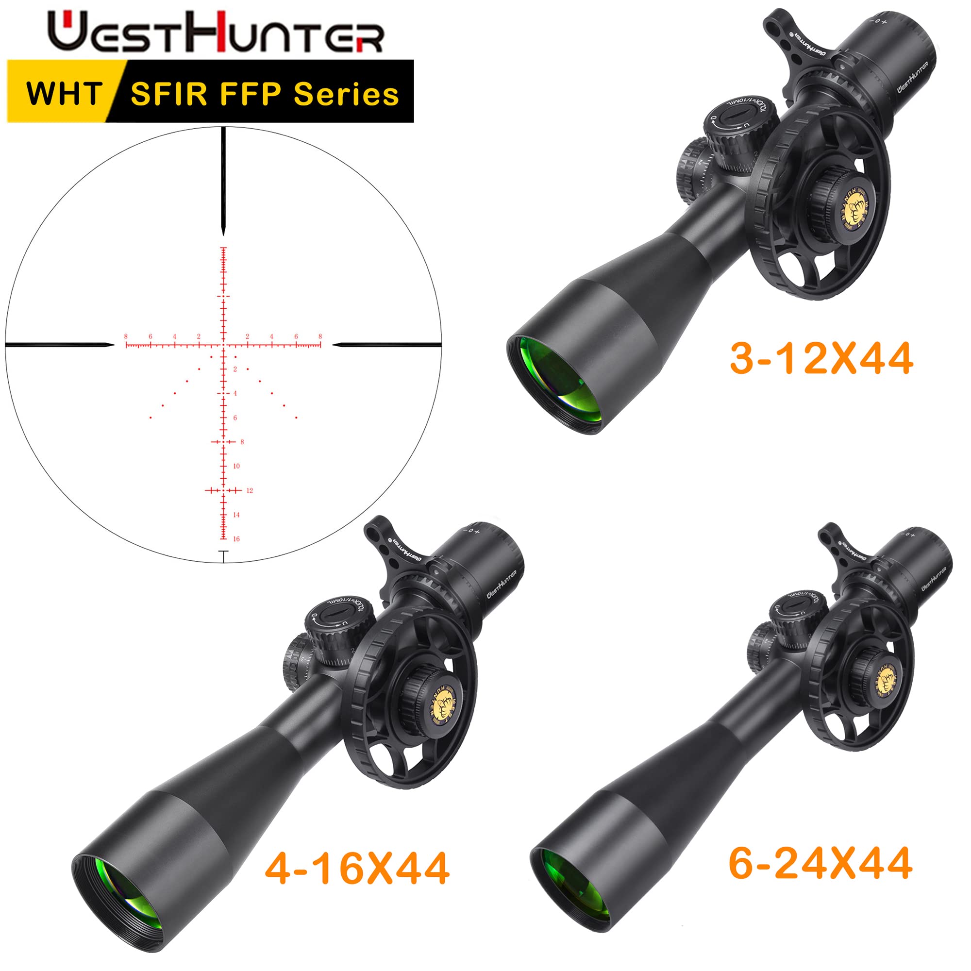 WestHunter Optics Lunette de Visée Compacte WHT SFIR FFP 1/10 MIL 30mm Réticule Gravé Illumination Rouge
