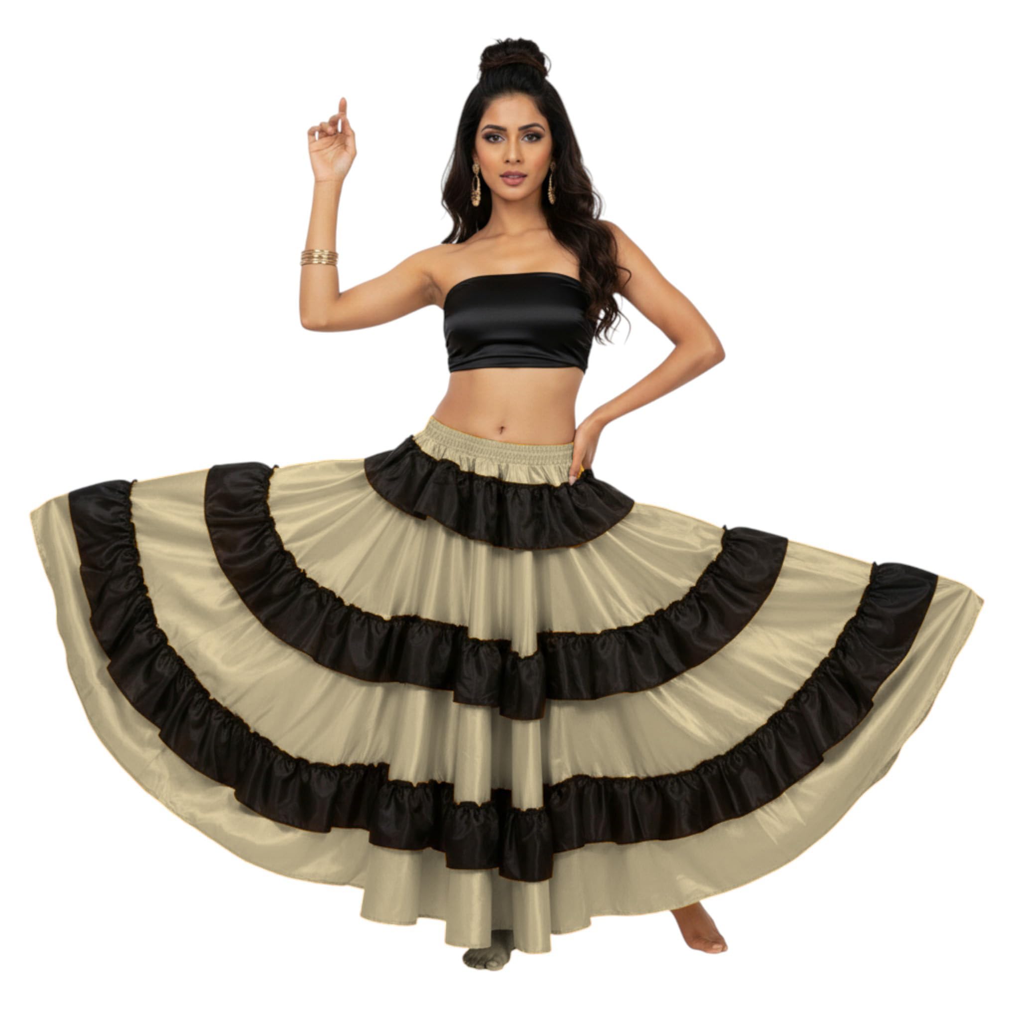 Falda de satén para danza del vientre, 25 yardas, 3 capas con volantes, falda de baile para mujer, talla S46