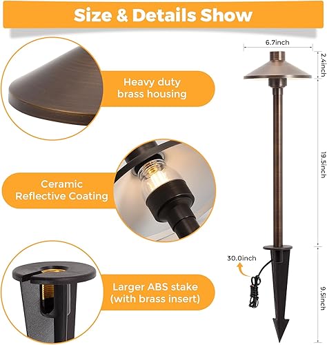 Miniatura 4 de Gardencoin Luces de camino de bajo voltaje de latón macizo (pantalla de 6.7 pulgadas, 21.9 pulgadas de alto), 12 V CACC luces LED resistentes para