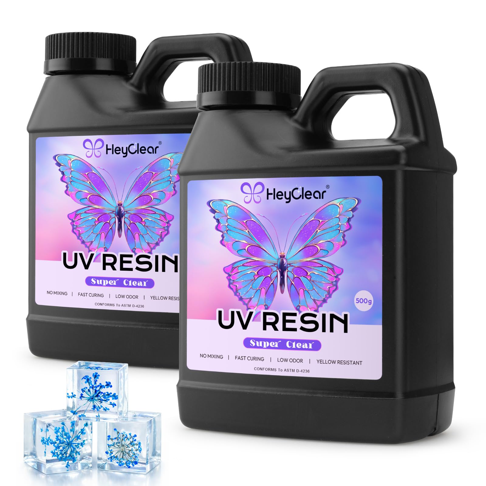 HeyClear Clear UV Resin 1000g, Hard, Low Odour, Pre-Mixed & Fast Curing for Jewellery Making, DIY Crafts & Coating