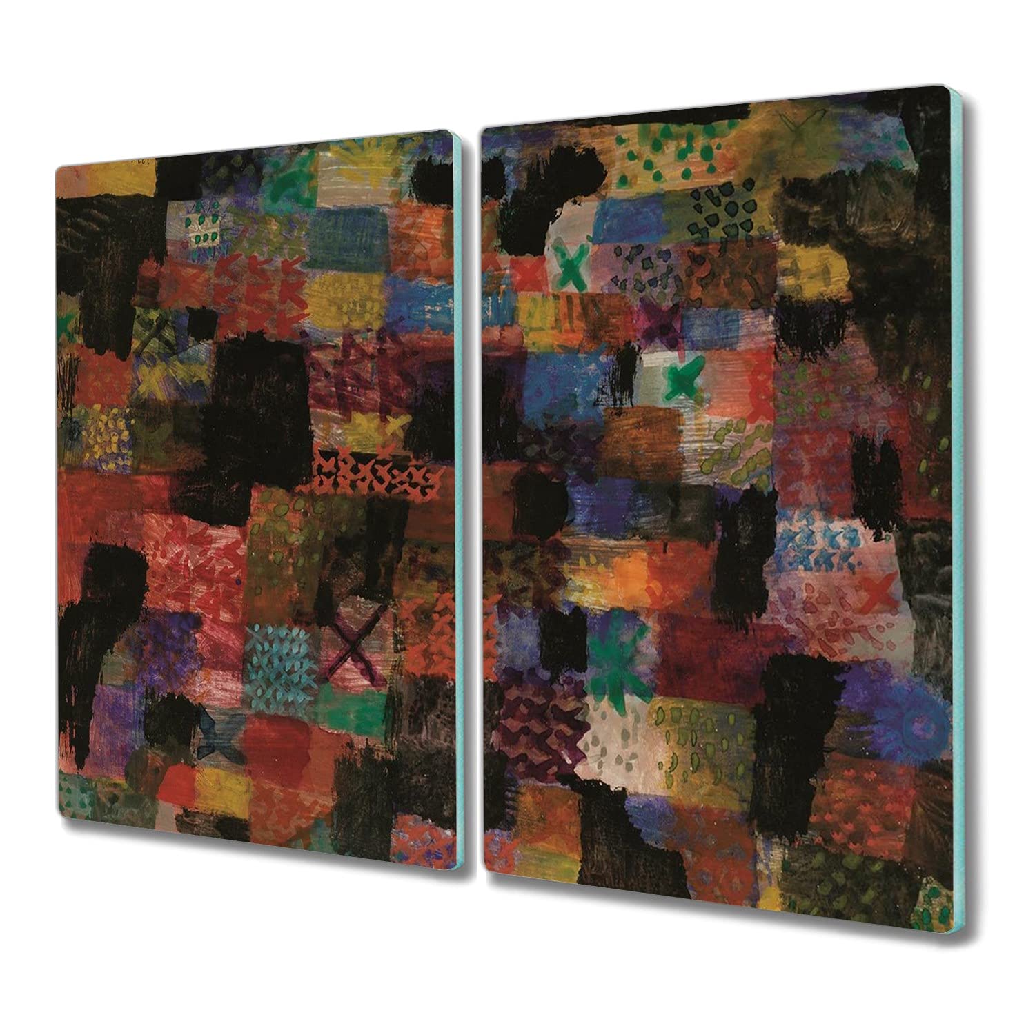 Planche à découper en verre trempé 2x30x52 Paul Klee motif artistique multicolore