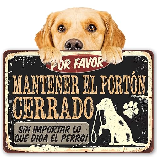 Decoración de Perros Letrero de Metal cfrase divertida "Mantén la Puerta Cerrada Perro" Ideal Para InterioresExteriores, Regalo Para Amantes de