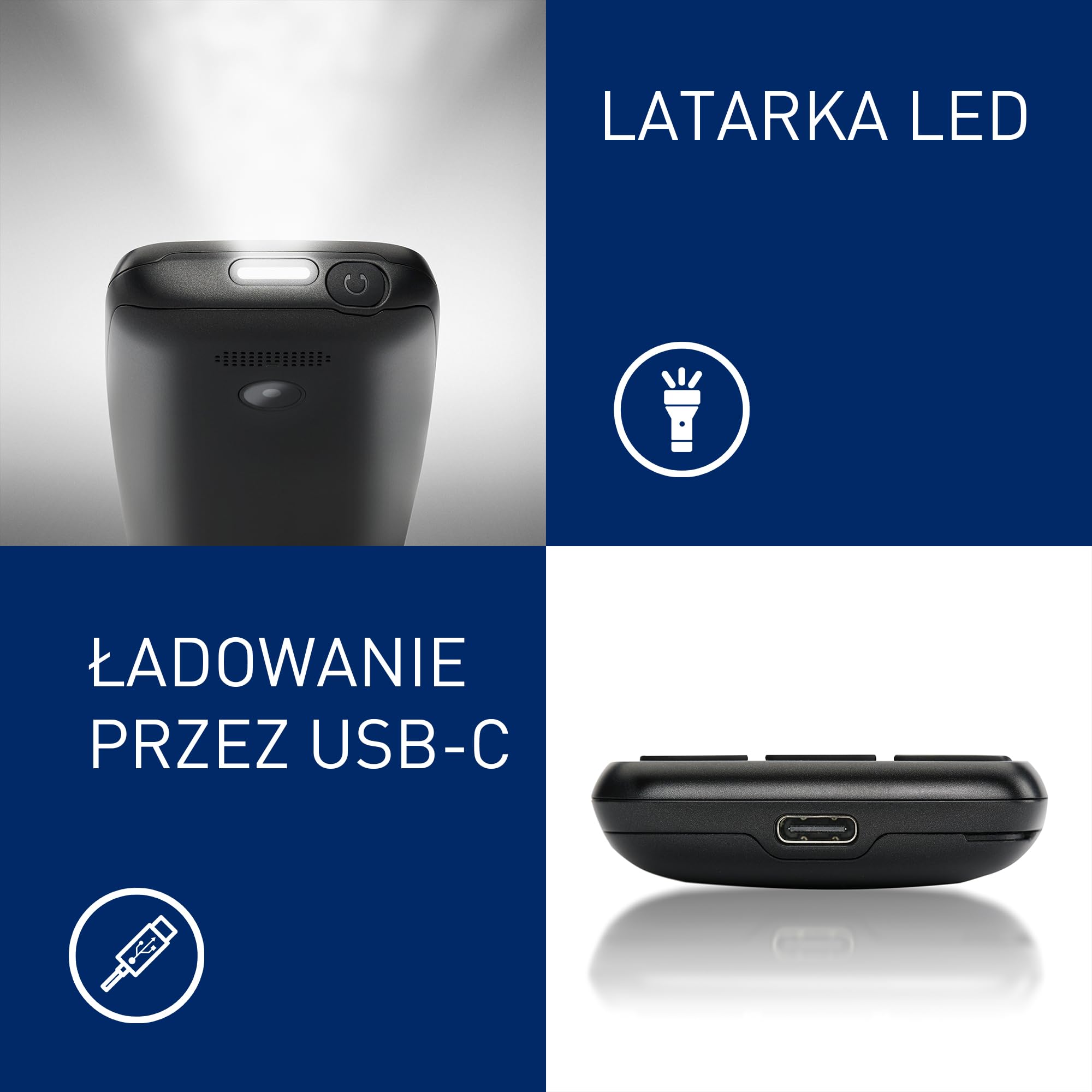 Panasonic KX-TF400EXB Łatwy w Użyciu Klasyczny Telefon 4 G VoLTE, 280 Godzin Czuwania, Ładowanie USB-C, Wyświetlacz 2,4 Cala, Bluetooth, Latarka LED, Aparat, Wodoodporność IP44, Czarny
