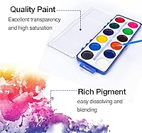 Vista 4 de Juego de 42 pinturas de acuarela para niños, 12 colores de acuarelas con pincel, juego de pintura de acuarela para niños para recuerdos de fiesta