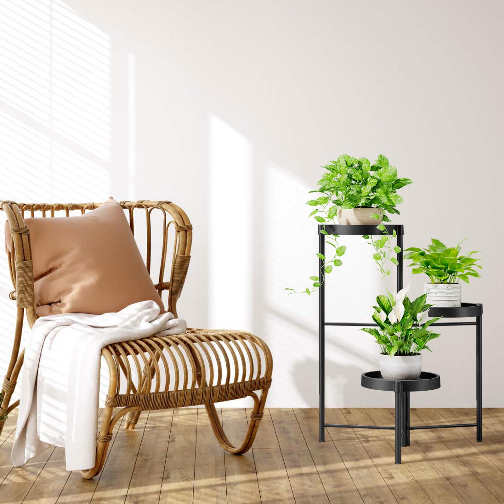 iDavosic.ly Pflanzenständer Metall mit 3 Ebenen, Blumenregal Blumenständer Mehrstöckig mit Beinen für Zimmerecke, Wohnzimmer, Balkon, Terrasse, Hof (Schwarz)