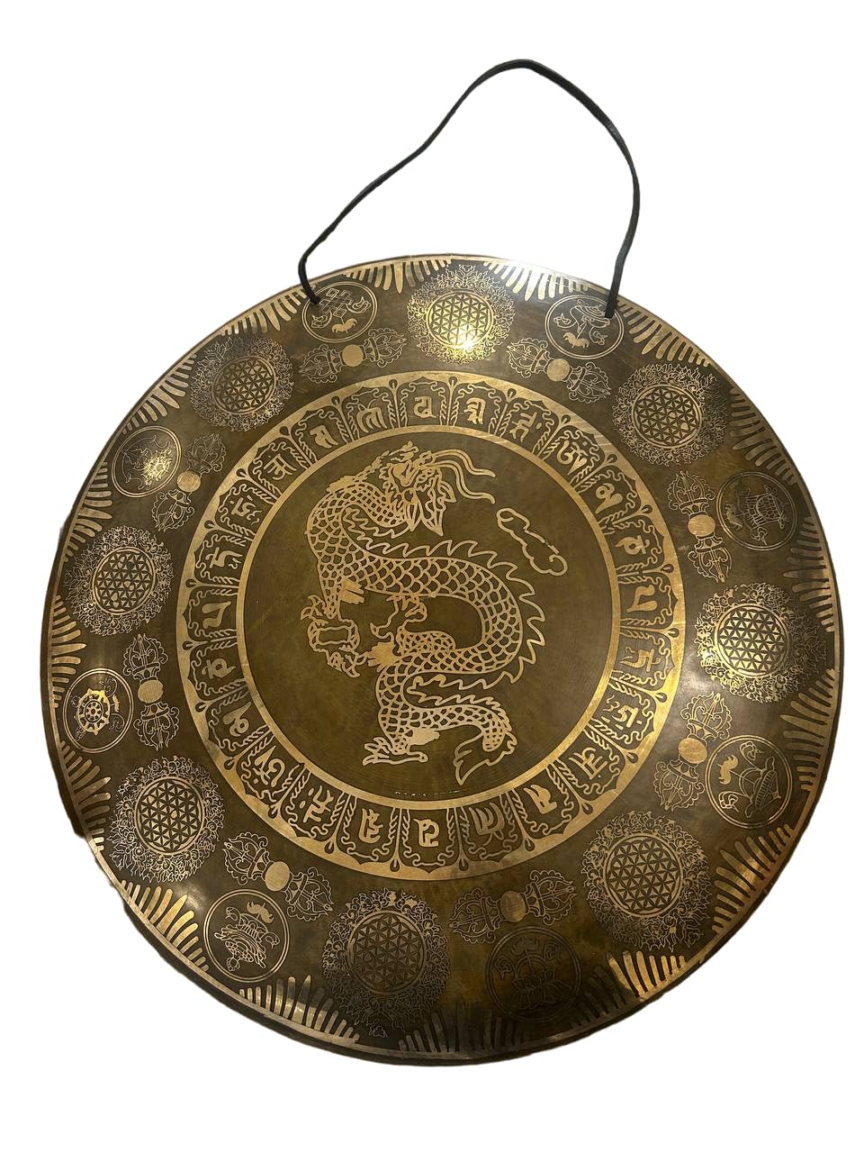 Gong tallado de Buda de 50,8 cm, hecho a mano, gong curativo del Himalaya, gong del templo