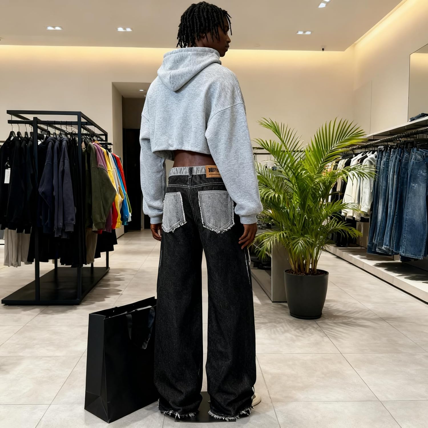 Men’s Y2K Graphic Printed Stacked Jeans, Slim Fit Drip Wash Streetwear Fashion Denim Pants for Men - Image 4