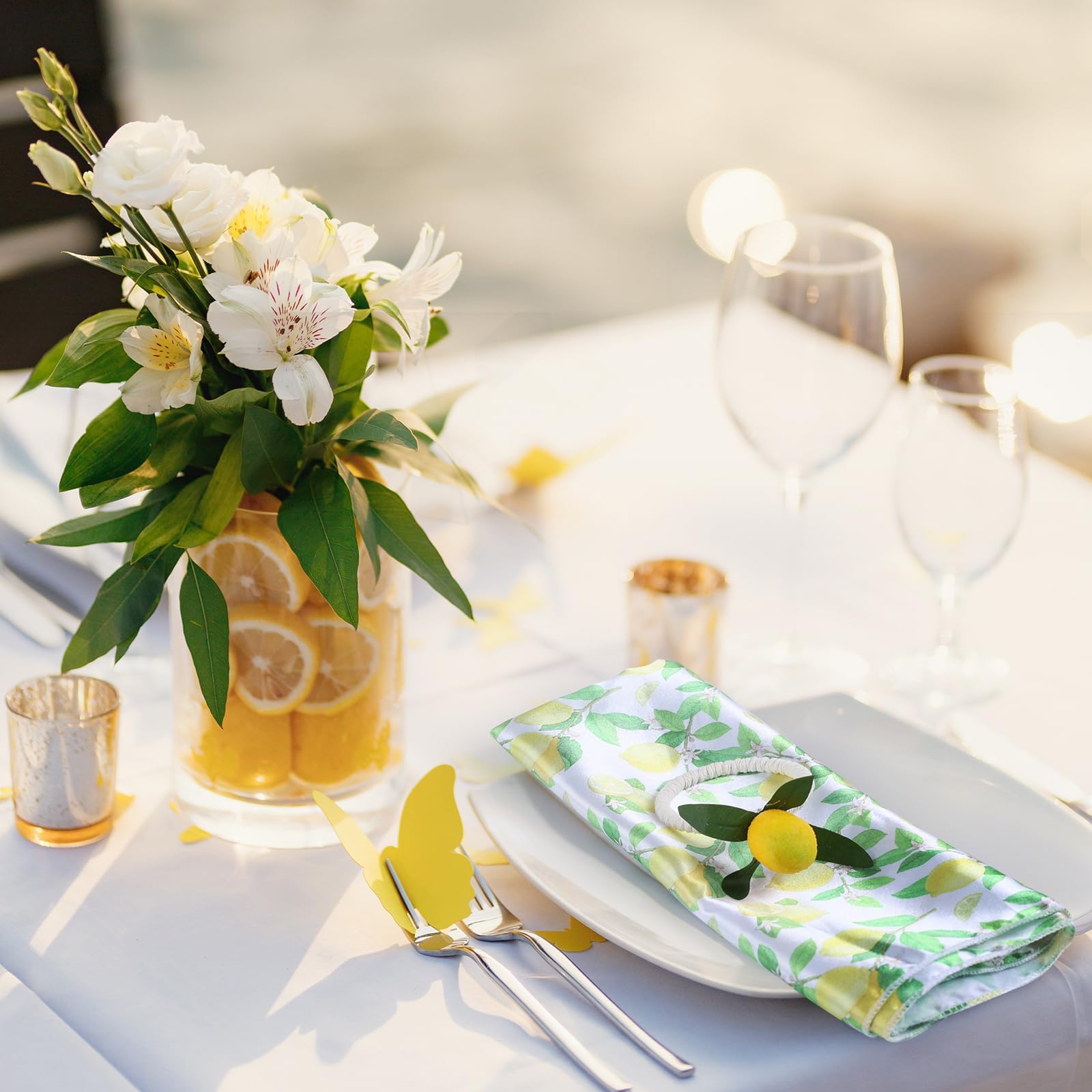 6/12 Pezzi Set Portatovaglioli Limone, Porta Tovagliolo Giallo Finto Limone Porta Tovaglioli Frutta Fibbie per la Primavera Estate Matrimoni Banchetti Compleanni Vacanze Feste di Natale(UN 12 pezzi