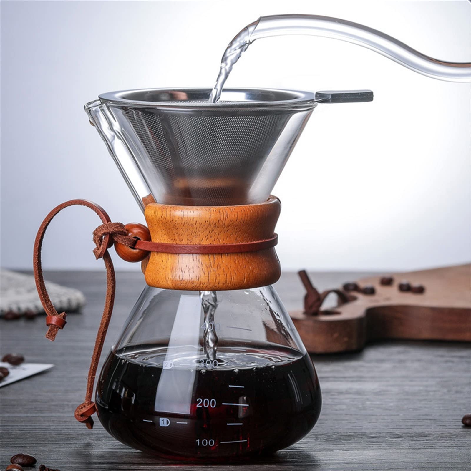 Bollitore per caffè in Vetro con Filtro in Acciaio Inossidabile, caffettiera a Goccia, Macchina per caffè Caldo, caffettiera a Goccia, Macchina per caffè versata, Barista