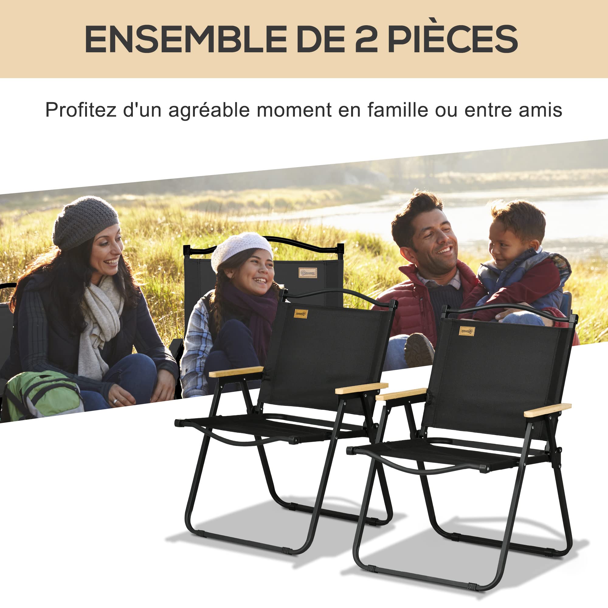 Lot De 2 Vieux Sièges Pliants Tissu Pour La Pêche - Style Rétro