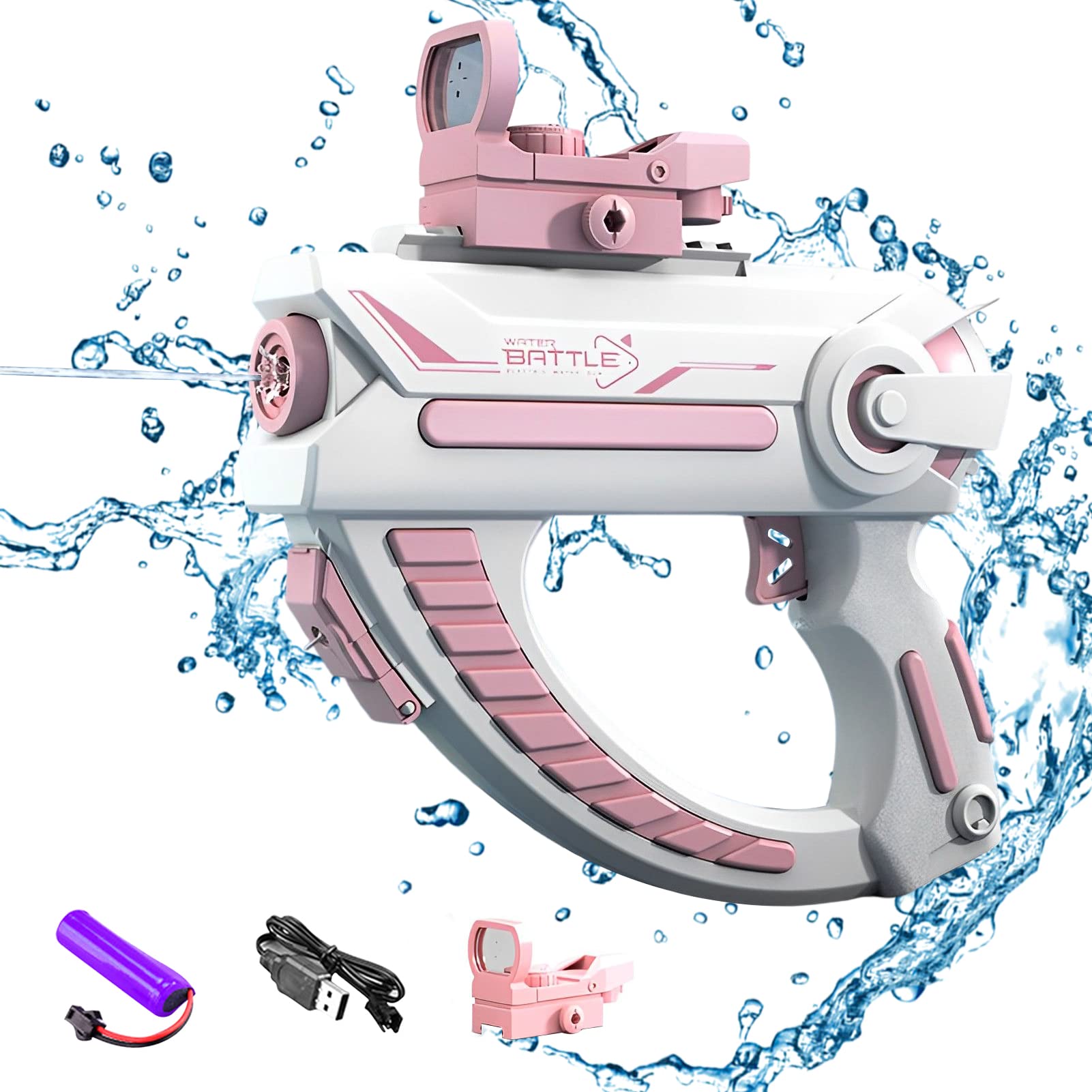 Pistola de agua infantil eléctrica pistolas y rifles de agua automática juego de piscina de playa al aire libre, batería recargable por USB (rosa)