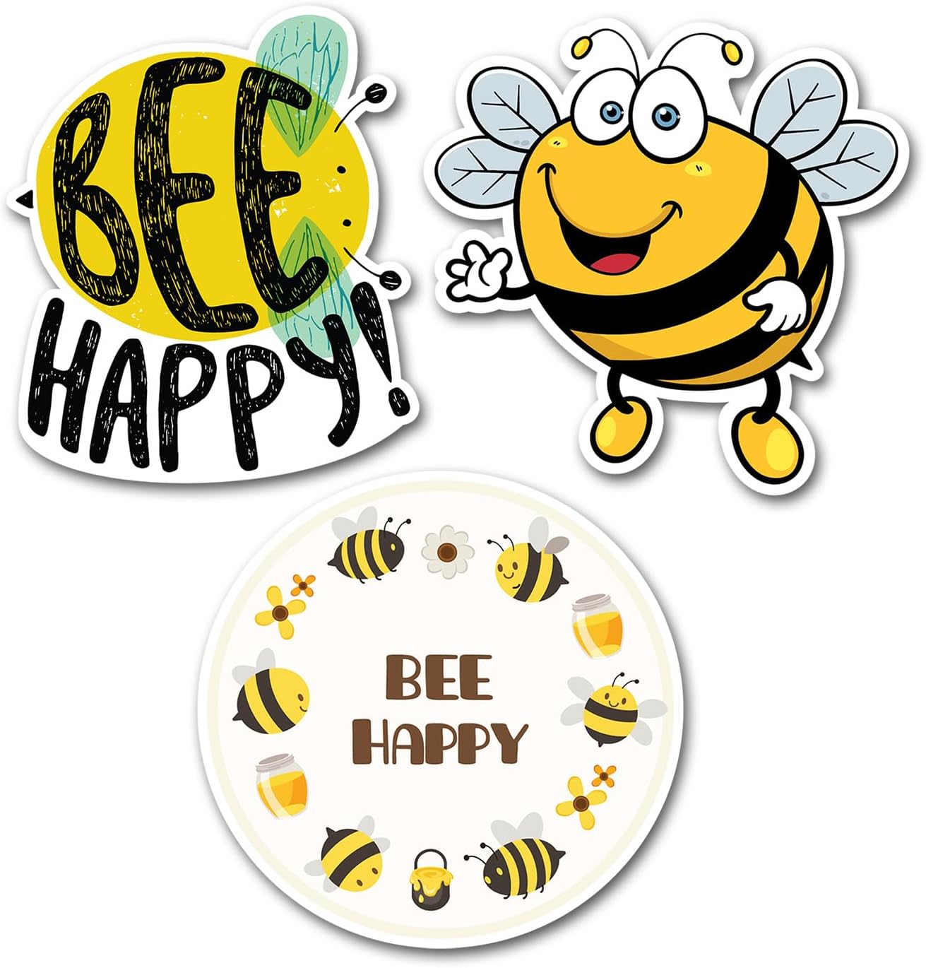 3 x 10cm Happy Bee Vinyl Stickers - Bumble Bug Insect Animal Travel Holiday Funny Kids Girls Boys Men Women Scrapbook Sticker #82202