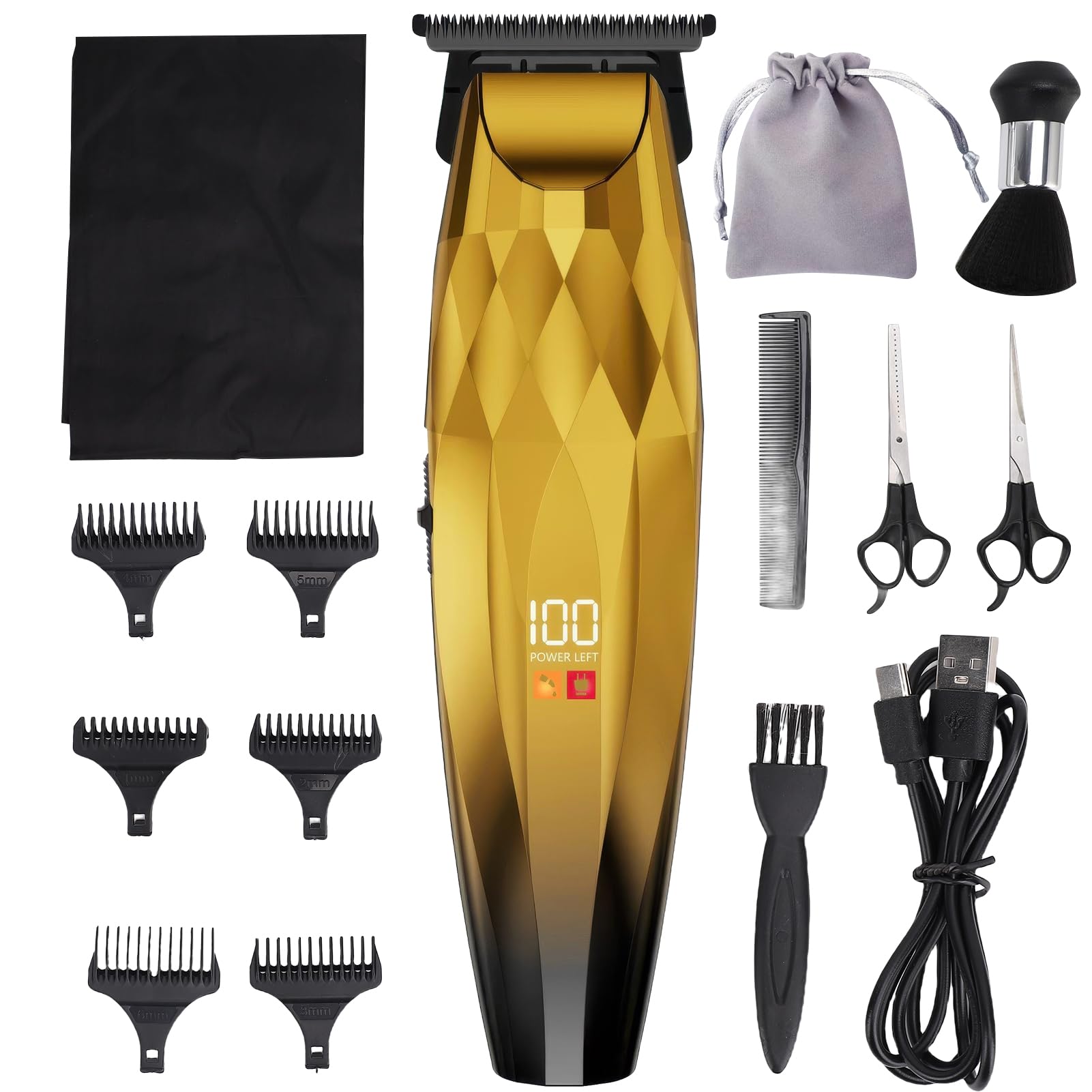Gugxiom Elektrischer Haarschneider Herren, 6 in 1 Haarschneider Männer mit R-Typ-Schneidekopf, Profi Haarschneidemaschine Set für Friseure, Männer, Kinder (Gold)