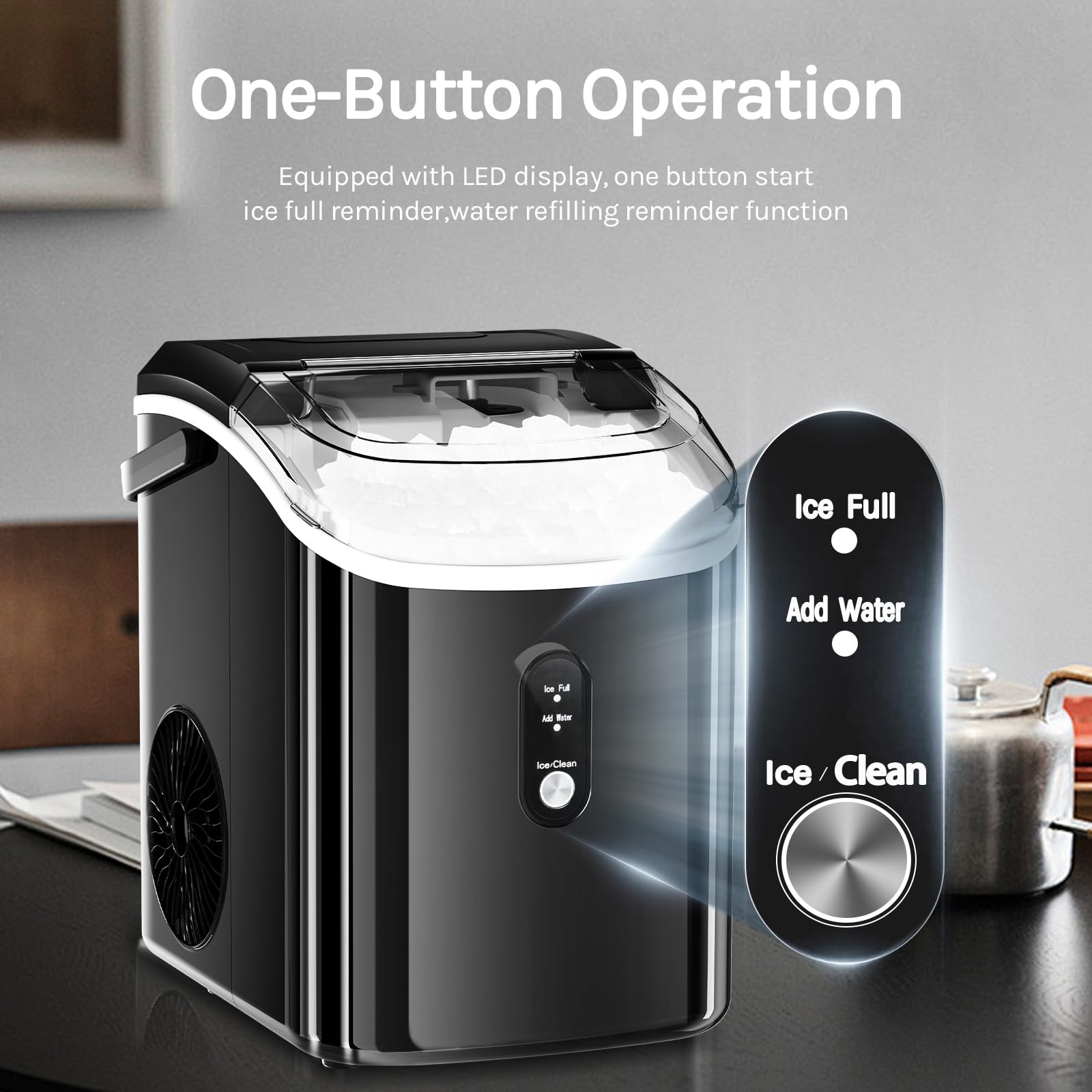 Aglucky Nugget Ice Maker Countertop,35lbs/24h,Portable Pebble Ice Machine With Handle,Self-Cleaning Function,Pellet Ice Maker For Home/Kitchen/Office(Black) on Fridge.com - View 5