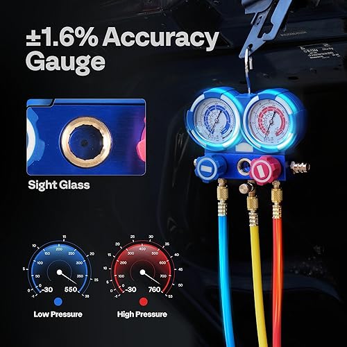 Miniatura 6 de VIVOHOME 110V 14 HP 3.5 CFM Bomba de vacío de aire de paleta rotativa de una etapa y kit de manómetro de colector de CA R134a para HVAC Aire