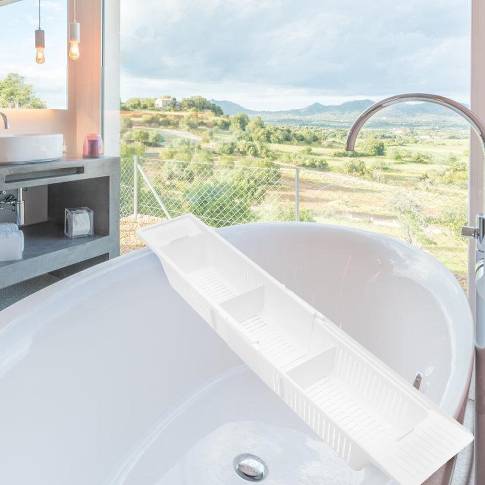 Scaffale espandibile per vasca da bagno per giocattoli e accessori da bagno, pratico contenitore retrattile per prodotti igienici nelle vasche da bagno