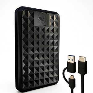 ModusTech Facet 1TB External Hard Drive Portable USB-C/USB 3.1 — Up to 2TB Slim HDD for Backup, Gaming, PC, Mac, Laptop, PS4, PS5, Xbox, Smart TV Black