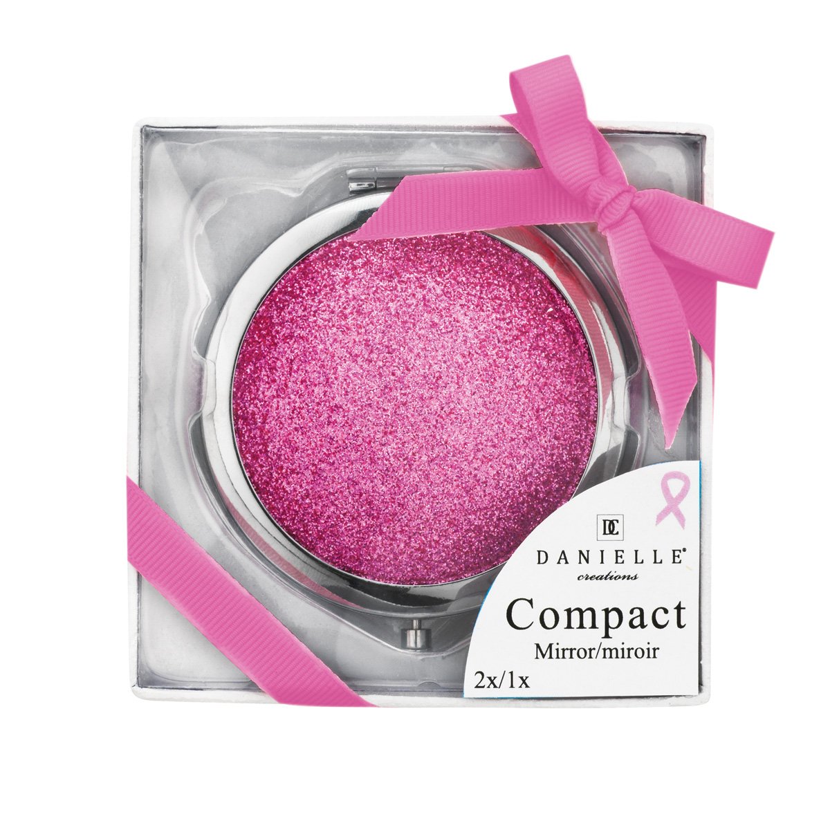 Danielle Glitter Compact Mirror with 5X Magnification, Pink