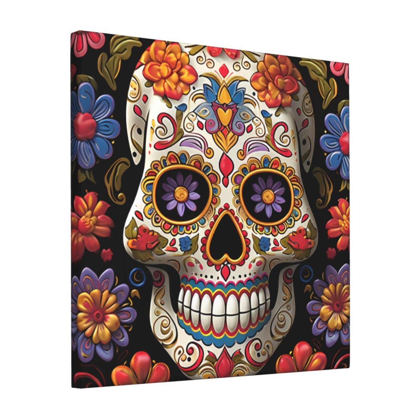 KLOPH Sugar Skulls Canvas Wall Art for Living Room 12"x12" Modern Artwork Painting for Bathroom Hanging Canvas Prints Aesthetic Wallart for Bedroom Kitchen Office Wall Decor