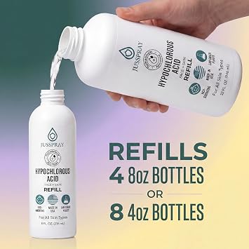 JussprayTM Hypochlorous Acid Spray for Face and Skin | HOCI Facial Cleanser Mist | 32oz Refill Hypochlorous Acid for Face, Skin, Acne, Eczema, Body Acne Sprays, Piercing Aftercare, Wound Solution