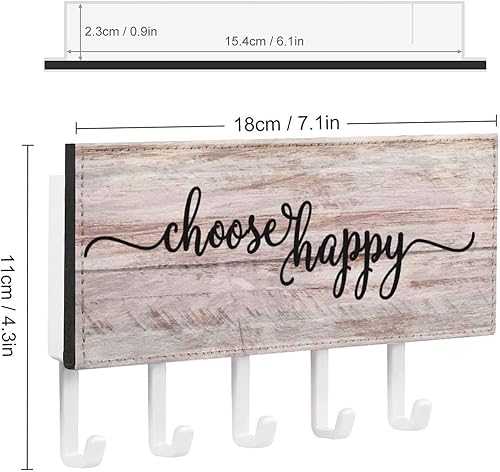 Miniatura 2 de Choose Happy - Soporte para llaves de pared, estante para llaves con palabras y letras, autoadhesivo, organizador rústico para decoración del hogar,