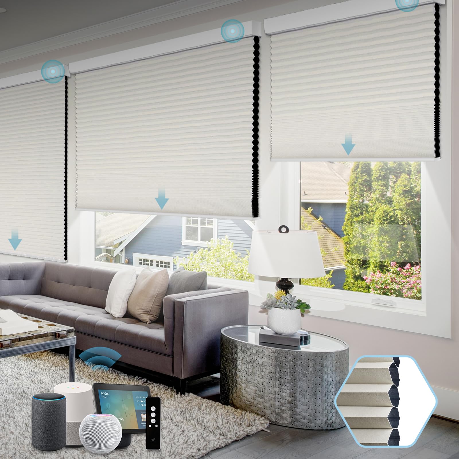 SmartWings Motorized Cellular Shades,100% Blackout Honeycomb Blinds Compatible with Zigbee/Alexa/Z-Wave/Homekit, Wireless Remote Control for Smart Home and Office in Customized Size,Grey