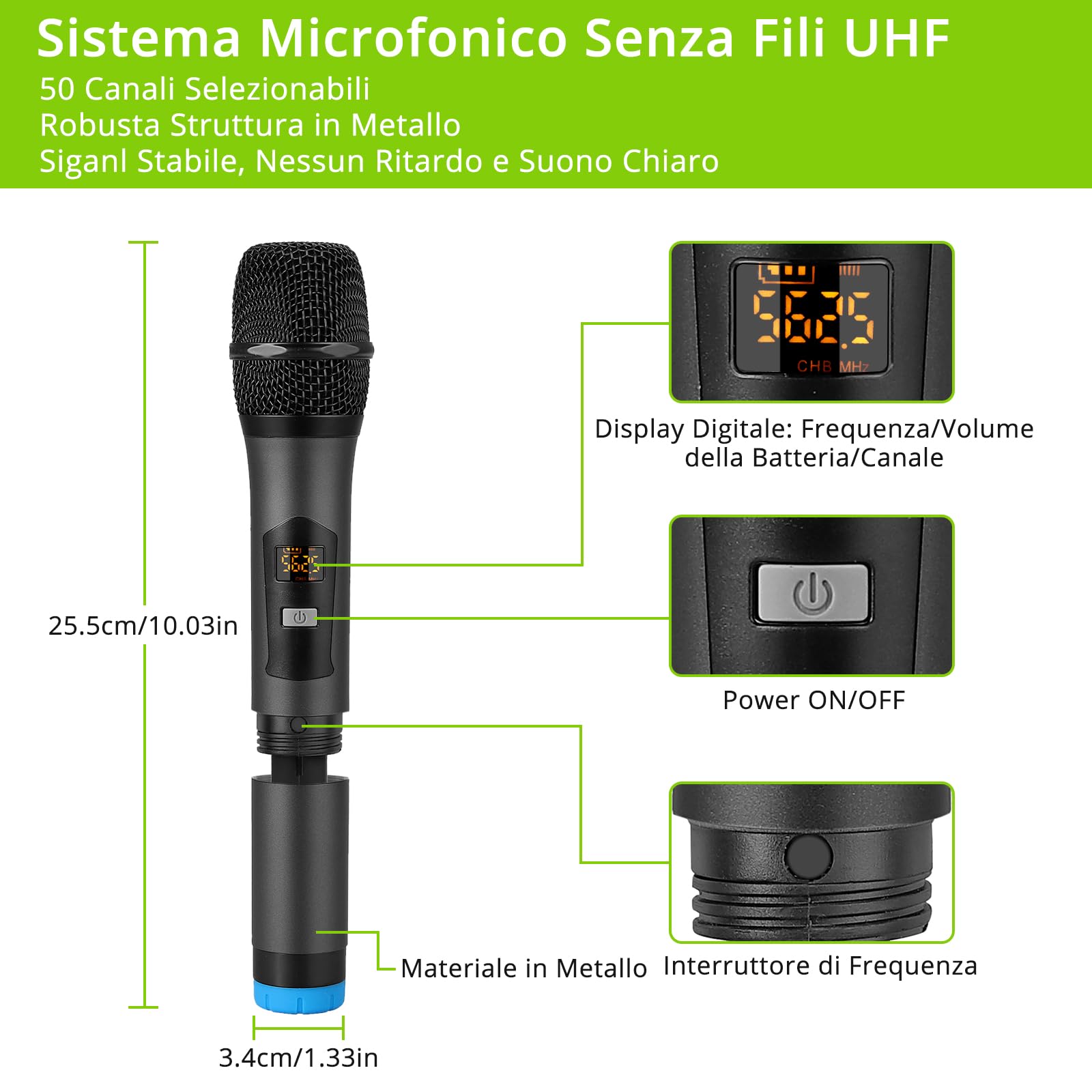 LiNKFOR Set di Microfoni Senza Fili Sistema con Echo UHF Sistema Microfonico Wireless Portatile a 4 Canali Volume e Frequenza Regolabile Microfonico Wireless con Ricevitore per Karaoke DJ Matrimoni