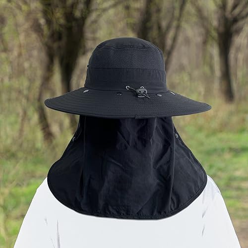 Miniatura 5 de Sombrero de pesca solar UPF 50+ para hombres y mujeres, sombrero de ala ancha con cubierta facial desmontable y solapa para el cuello