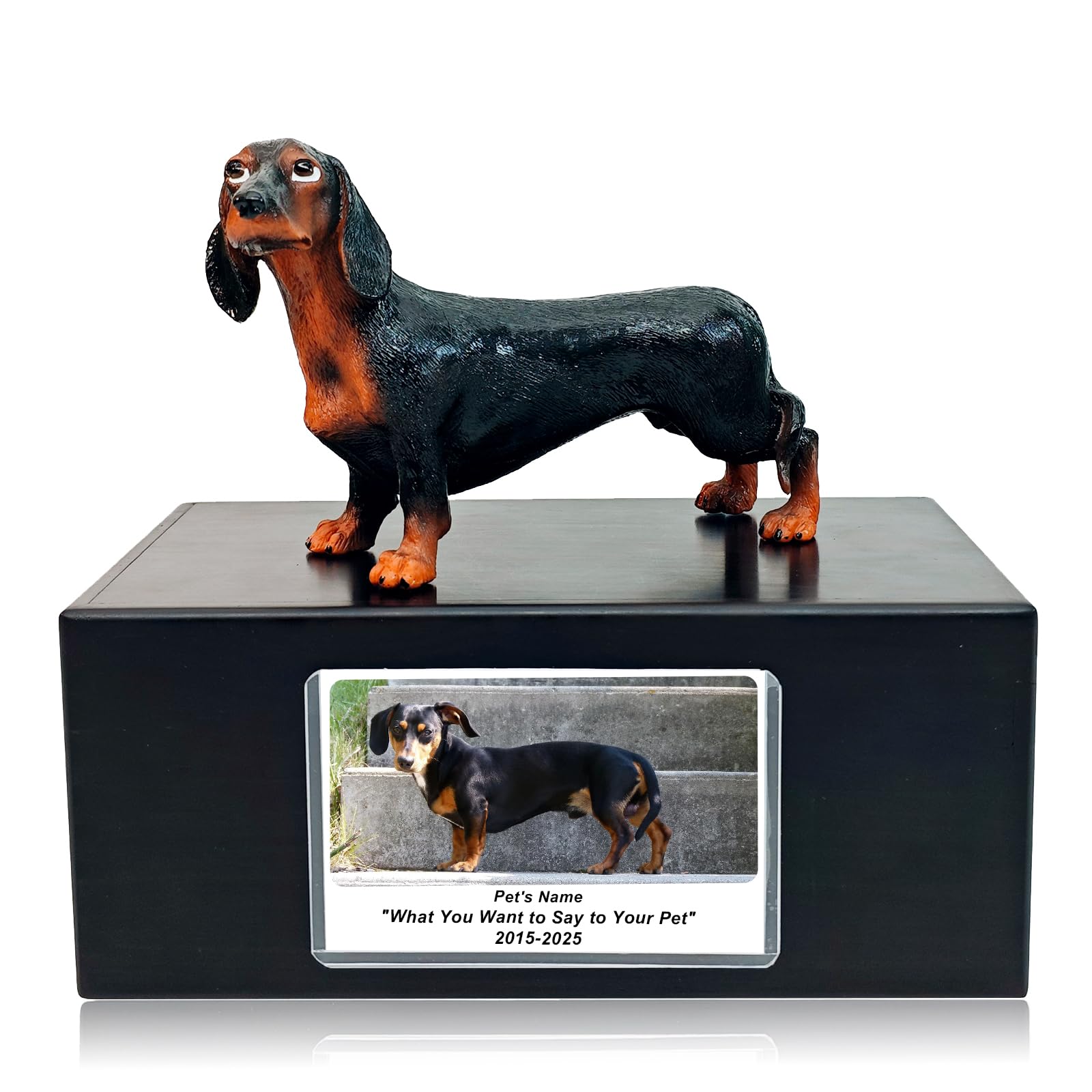 MEM PLANETE Pet Dog Urns for Ashes Memorial Gifts for Loss Lovers Shadow Box Sympathy Keepsake Small Big Cremation Casket Funerary Frame Pictures Solid Rosewood Material Dachshunds Figurine Urn