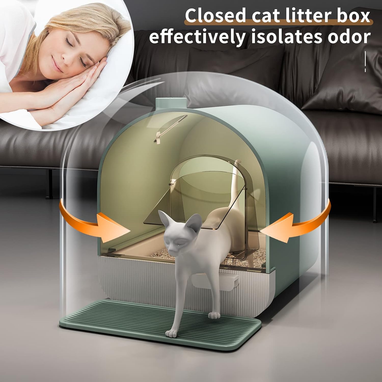 Large Litter Box with Odor Control Carbon Filter, Enclosed Plastic Cat Litter Box with Handy Litter Scoop,Drawer Type Cat Toilet,Perfect for Medium and Large Cats（Green）