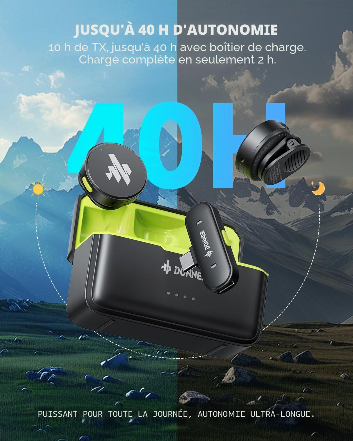 Donner VPM-20 Microphone Cravate sans Fil de Type C pour iPhone 15, Micro Cravate Plug-Play pour iOS et Android avec Suppression du Bruit, 305 m, 40 h, 48 kHz 24 Bits, Mini Micro Professionnel à