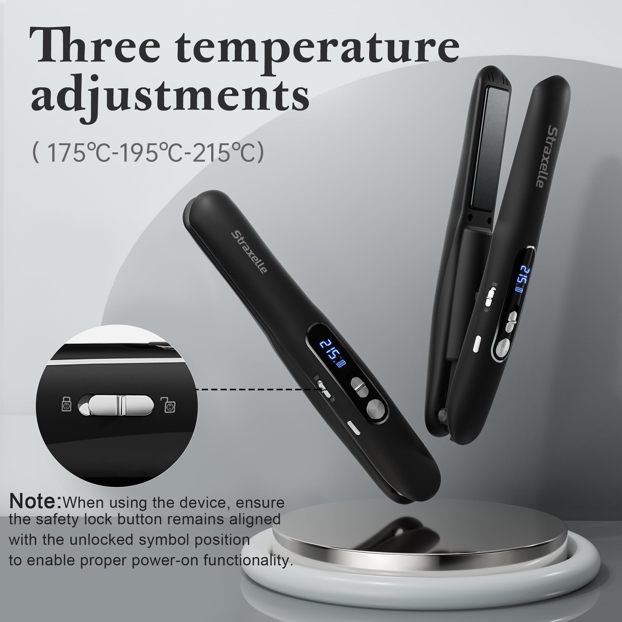 Mini Piastra da Viaggio per Capelli Senza Fili, 2 in 1 Piastra Capelli Senza Fili e Arricciacapelli, 175℃-215℃ Piastre per Capelli Corti per Donne/Uomini, 5000mAh Cordless Hair Straightener (Nero)