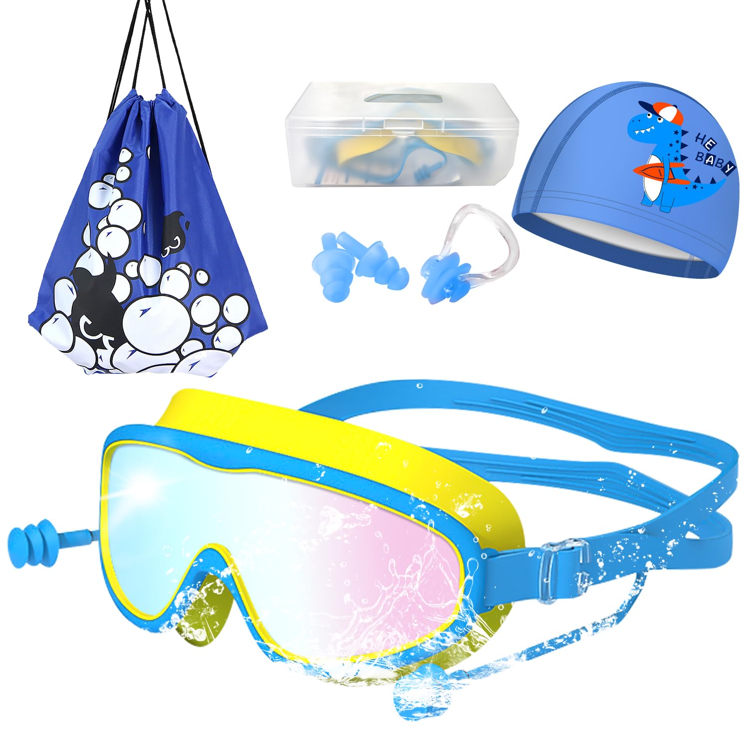 Nasjac Swimming Goggles for Kids, 5 PCS Swimming Goggles with Swim Hat, Big Frame Leakproof Swimming Glasses for Kids, Kids Swim Goggles with Anti Fog and UV Protection for Boys Girls for Age 3-16 (B0D41ND2SN) Amazon Price History, Amazon Price Tracker