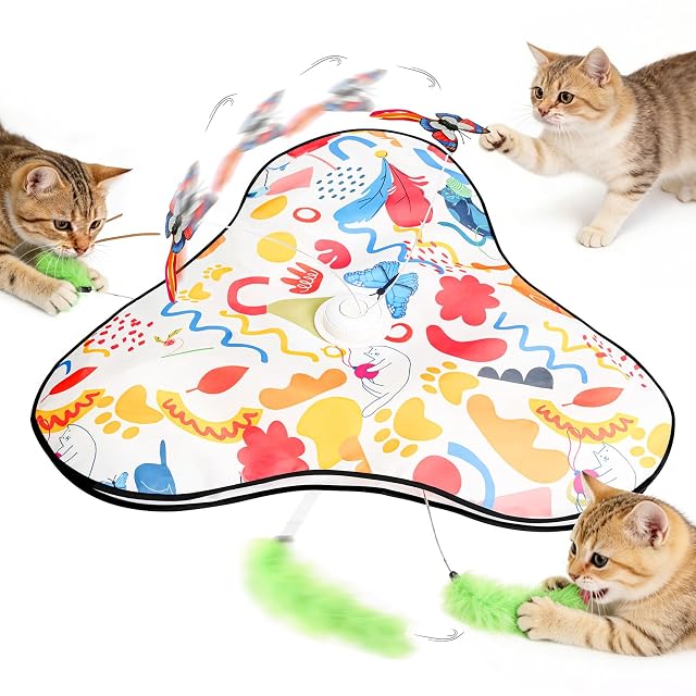 AiQInu Juguete Interactivo Gato, Juguete Eléctrico para Gatos con Plumas Extraíbles y Carga USB