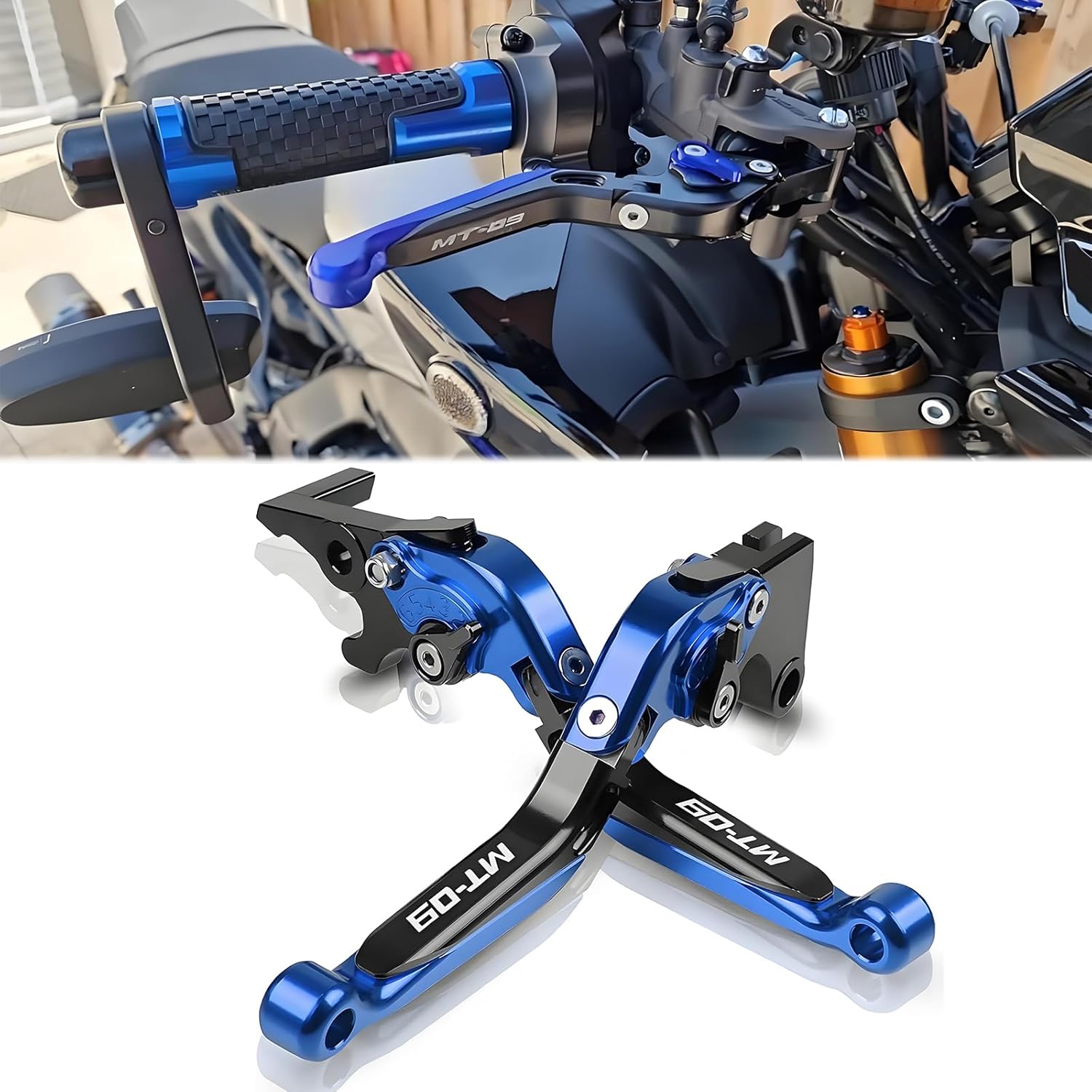 Motorcycle Clutch Lever Adjustable Handlebars Brake and Clutch Levers Set for Yamaha MT-09 MT09 SP 2024 2025 (Blue)