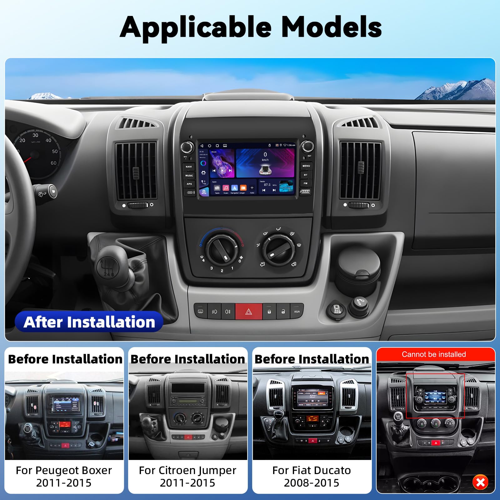 4G+64G Android 15 Carplay Android Auto Radio para Fiat Ducato 2008-2015 Citroen Jumper/Peugeot Boxer 2011-2015 Pantalla Radio Coche 9 Pulgadas con WiFi GPS SWC Bluetooth FM RDS Cámara de Marcha Mic