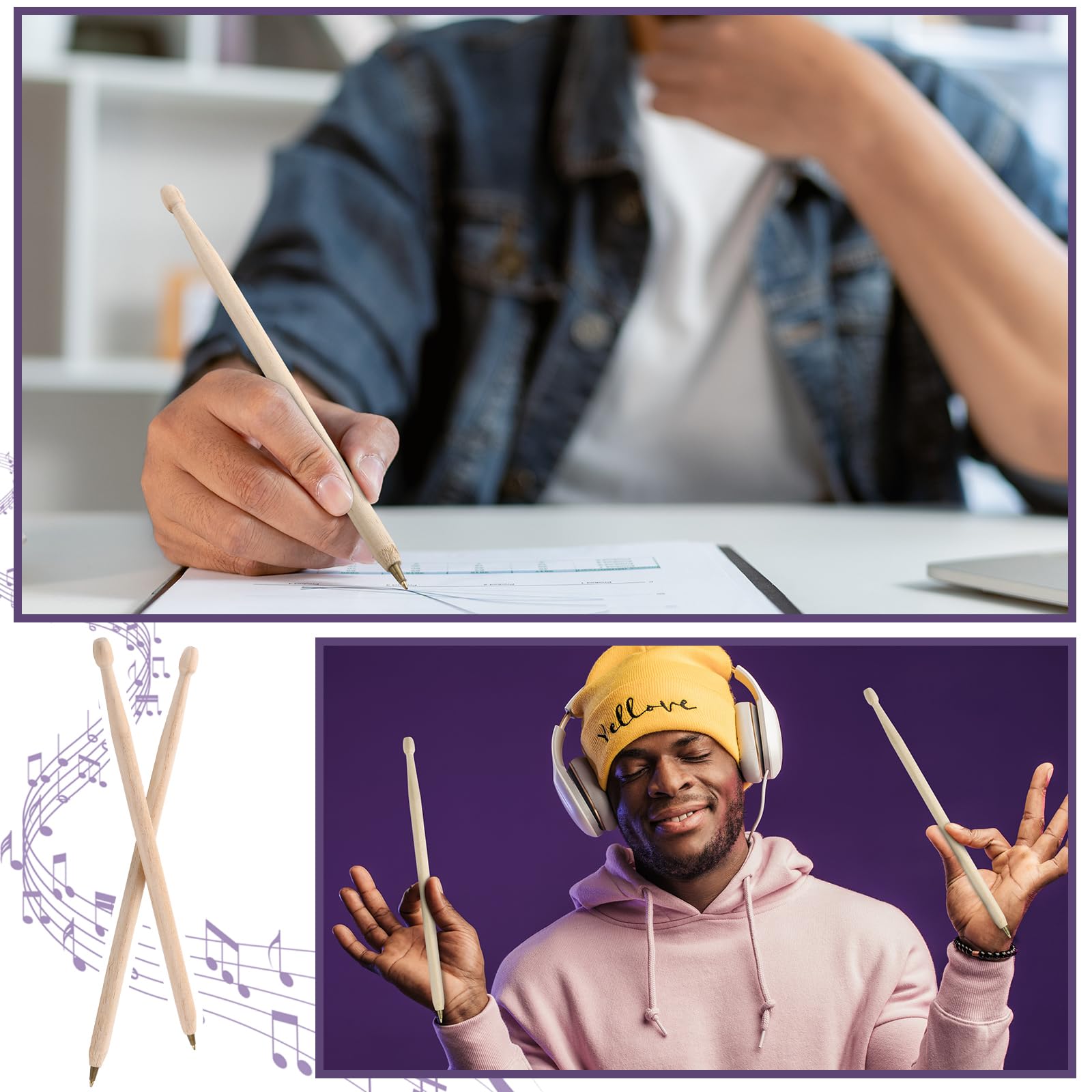 Sayglossy 12 baquetas de madera, bolígrafos divertidos con forma de baqueta, bolígrafos de música, regalos para bateristas, desde kit de papelería hasta kit de batería, suministros de oficina