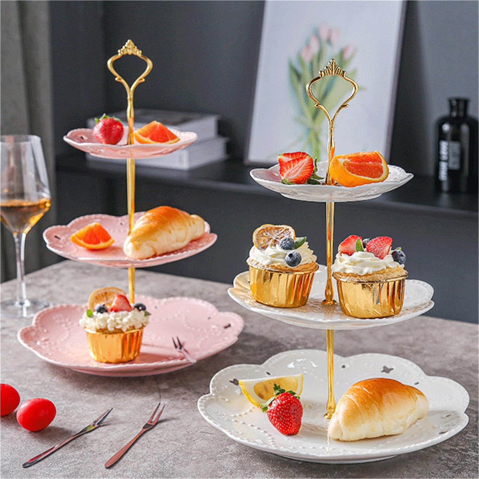 Postre Soporte for pasteles de varios niveles Sala estar Uso doméstico(Pink,Medio)