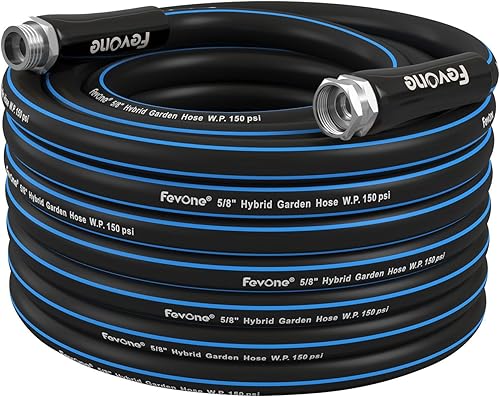 Fevone Manguera de jardín de 50 pies x 58 pulgadas, manguera de agua resistente, flexible y ligera, manguera híbrida sin torceduras, fácil de