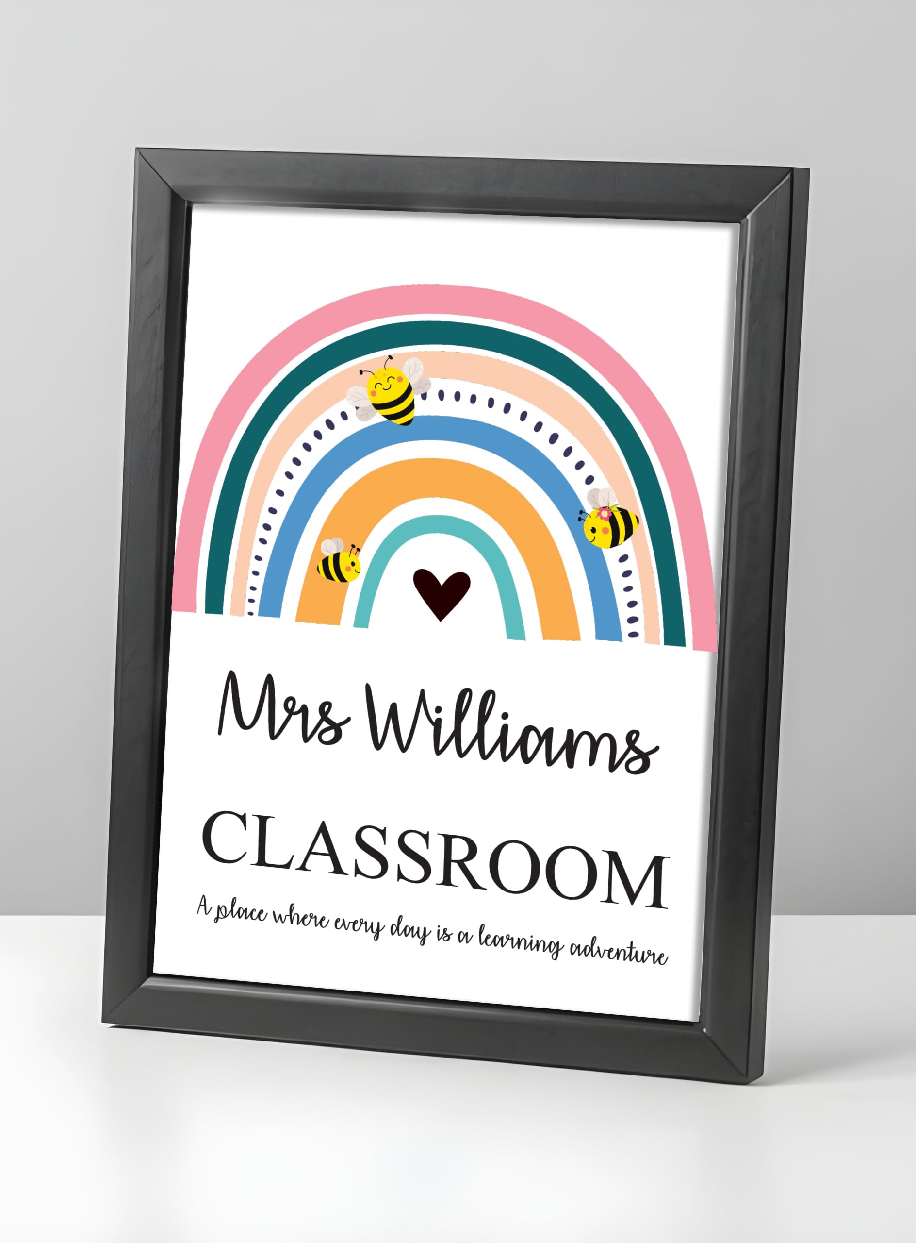 Personalised Thank You Teacher Gifts for Women End of School Term TA Nursery Leaving Poem Gift for Teachers Teaching Assistants Nursery Teachers Any Name A5 A4 Framed Prints (Rainbow Heart)