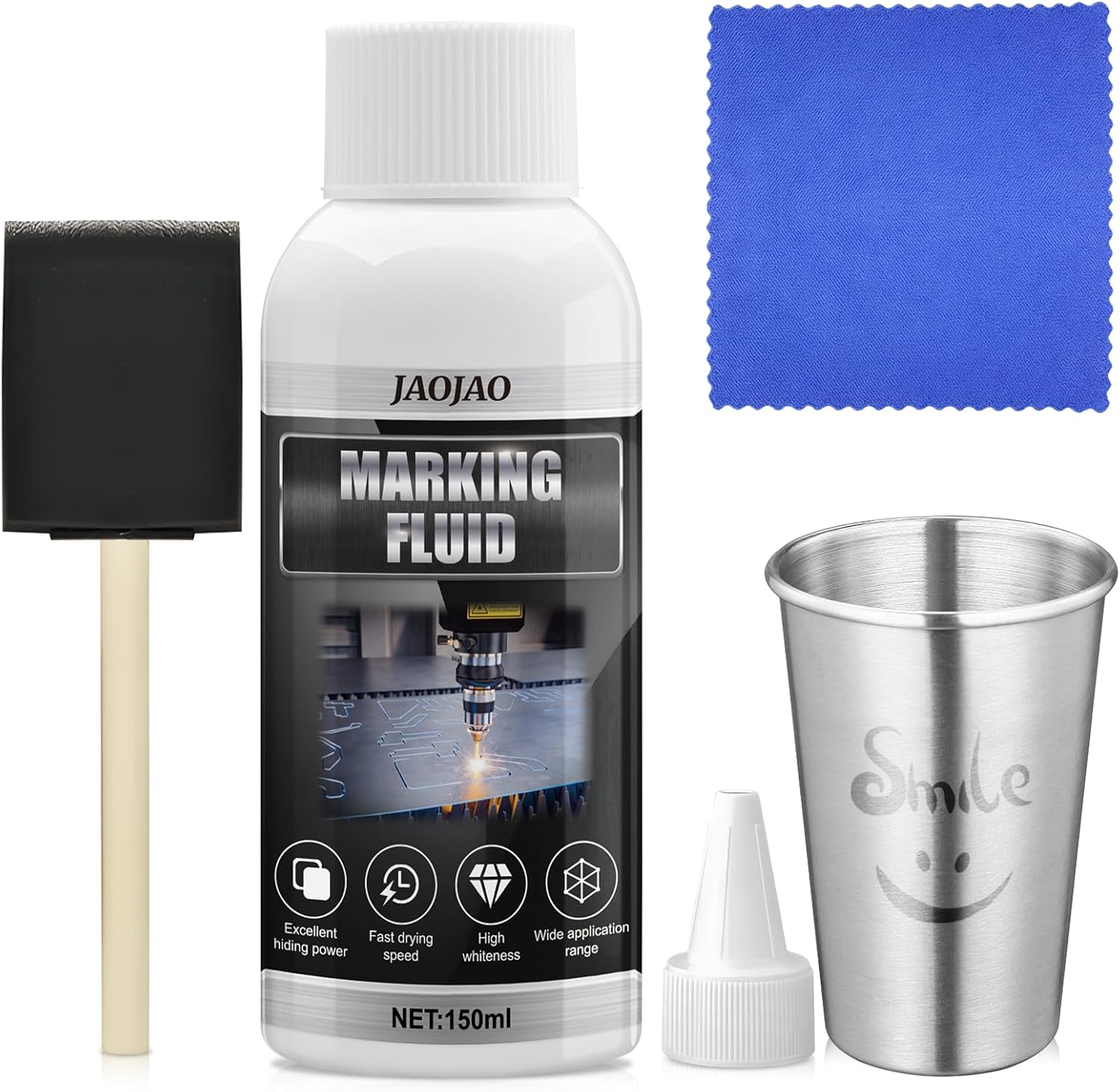 JAOJAO Marking Spray, Professional Marking Liquid Enhanced Engraving High Adhesion Water Based Safe Low Odor Fast Drying for Metal, Glass and Plastic Surface Engraving Pretreatment 150ml