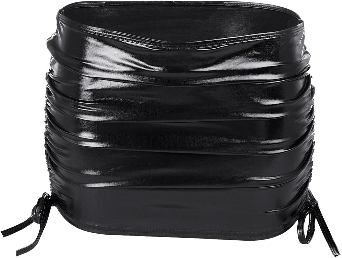 Women's Metallic Mini Skirt Shiny Bodycon Ruched Micro Short Skirt Wet Look Dance Clubwear Night Costume - Image 2