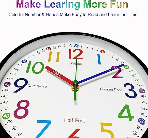 Miniatura 4 de Reloj de pared para niños, reloj de pared pequeño y moderno de 10 pulgadas, funciona con pilas, silencioso, analógico, clásico, para oficina, hogar,