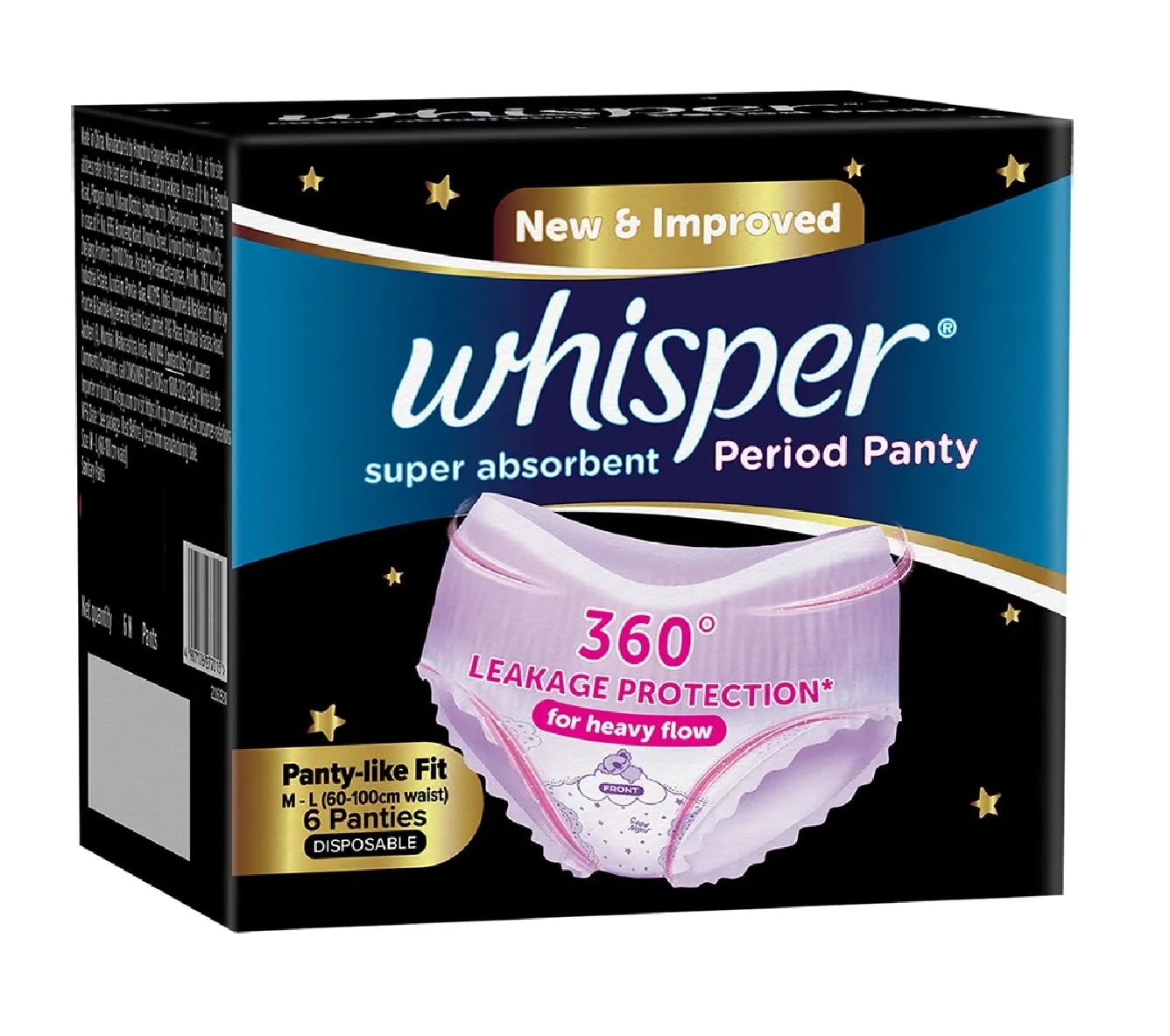 Whisper bindazzz Night Period Panty, 6 M-L Pants, (Pack of 1) 360 Degree Leakage Protection for Heavy Flow, Panty (B0DFW7DDGK) Amazon Price History, Amazon Price Tracker