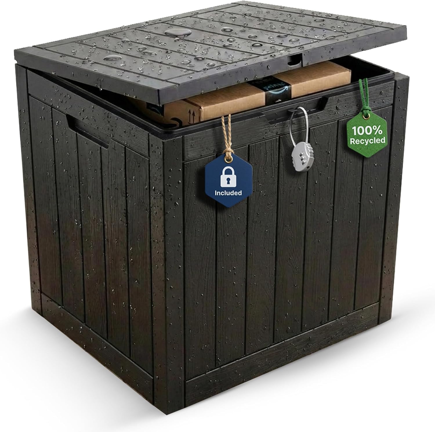 Olsen & Smith 118L Large Outdoor Garden Storage Box - Weather Resistant Heavy Duty Garden Box with Padlock - Storage Chest for Tools Cushions Toys & More, Grey — image 1