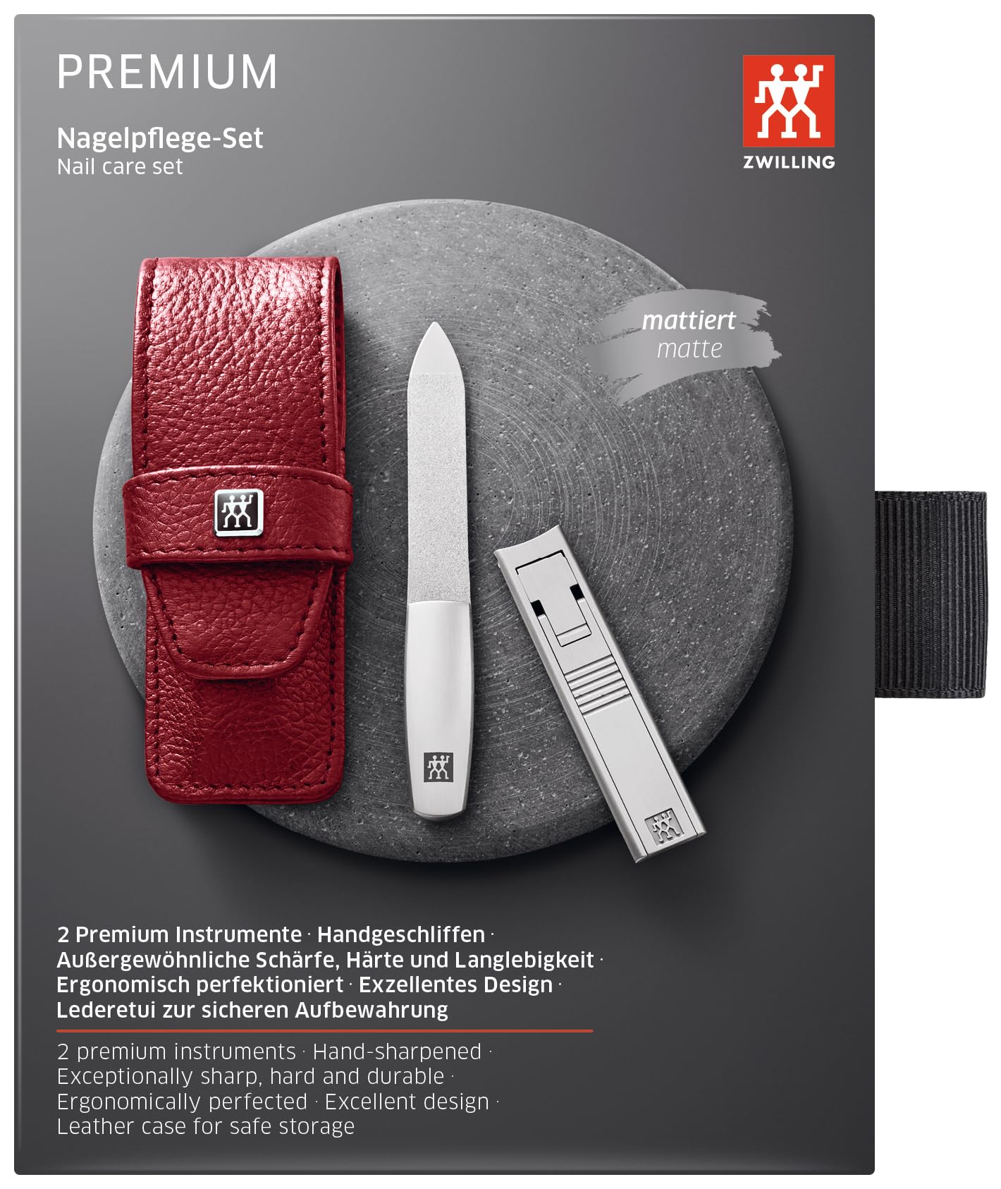 ZWILLING Maniküre Nagel Set 2-teilig, Pediküre Pflege für Hände und Füße, Rindleder, Premium, Rot
