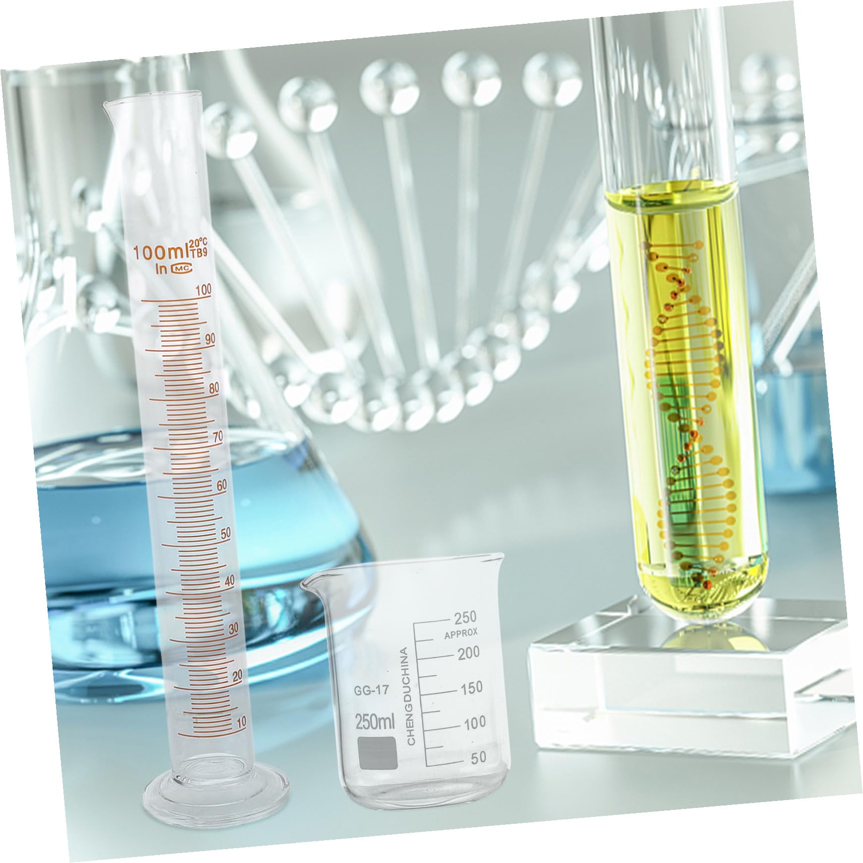 Set da 9 Pezzi di Vetro per Laboratorio Cilindri Graduati e Beuta Conica, Misurazione Accurata e Scala Facile da Leggere, per Progetti Sperimentali Scientifici