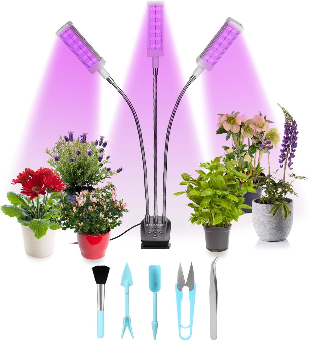 IMAGE Grow Lights 72W Plant Grow Lamp with 144 LED for Indoor Plants Vegetables Growth with 3/6/12H Timer and Adjustable Red/Blue/White Spectrum incl. Mini Garden Tool Sets for Gardening/Succulents [Energy Class A+]