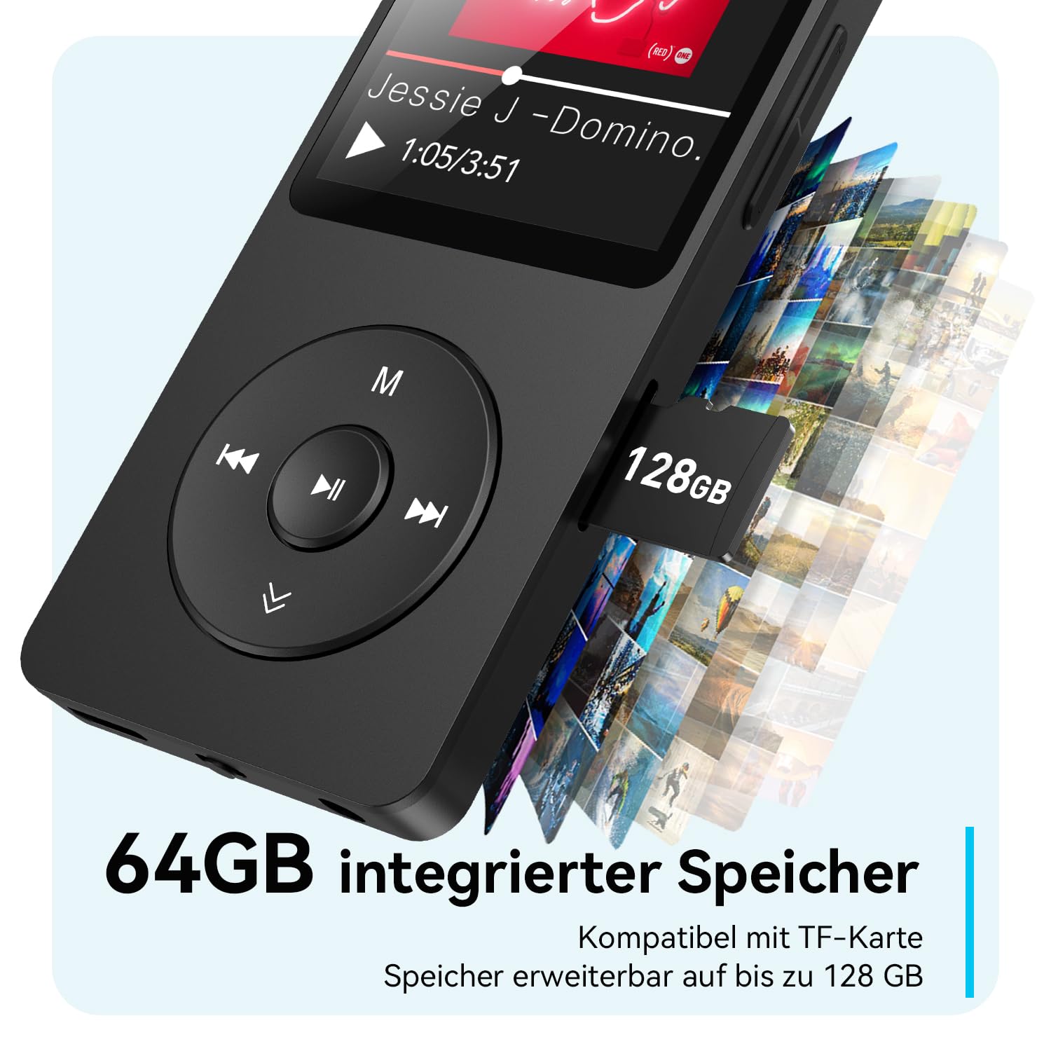 AGPTEK 64GB MP3 Player Bluetooth 5.3 mit Lautsprecher, 40 Stunden Akkulaufzeit Kleiner und klassischer Sport MP3 mit 1,8 Zoll Bildschirm, UKW-Radio (Ohne Kopfhörer), TF-Karte bis zu 128GB, Schwarz
