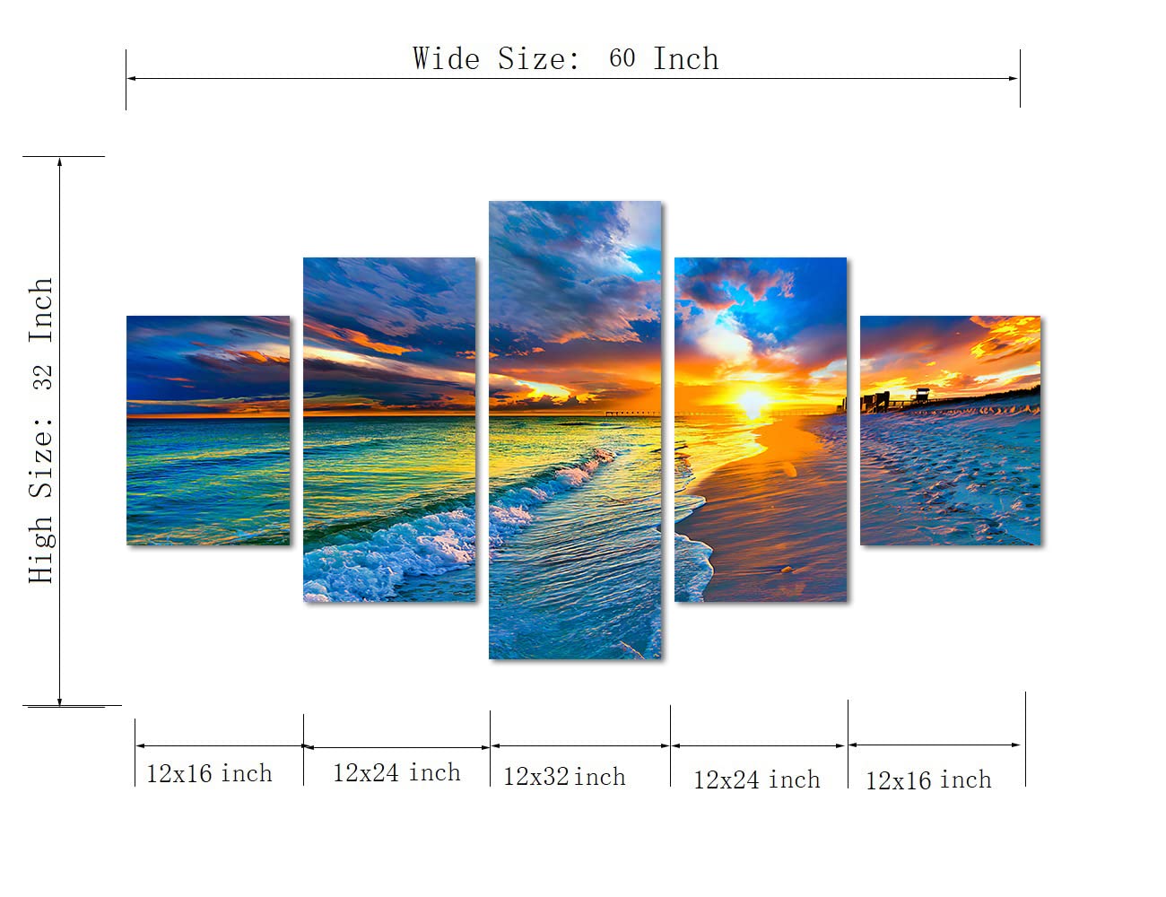 Amazon.co.jp: 5パネル 海 ビーチ 夕暮れの下 キャンバス絵画 ウォール